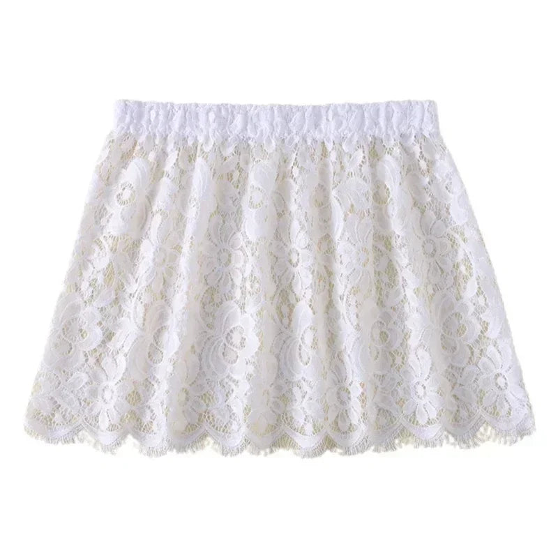 Women Eyelash Floral Lace Shirt Extender Adjustable Layered Faux Top Hem Lower Sweep Mini Skirt Half Slip Underskirt